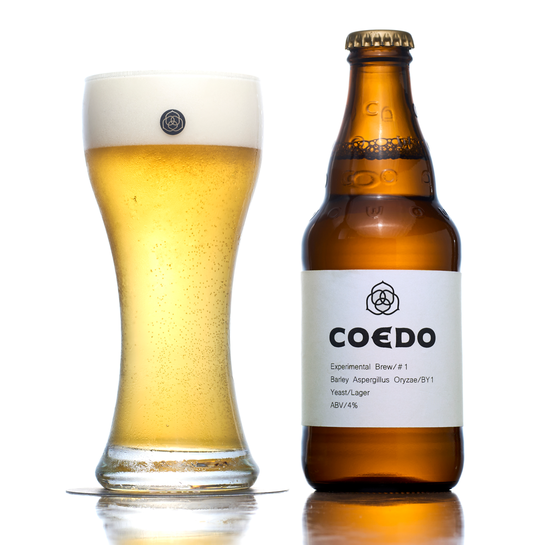 COEDO麦麹ビールのグラスとボトル